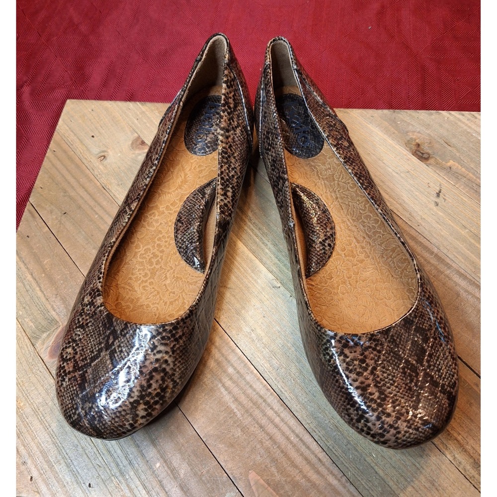 Bolo by Born Womens‎ Brown Snakeskin Print Metallic Flats Round Toe Size 10